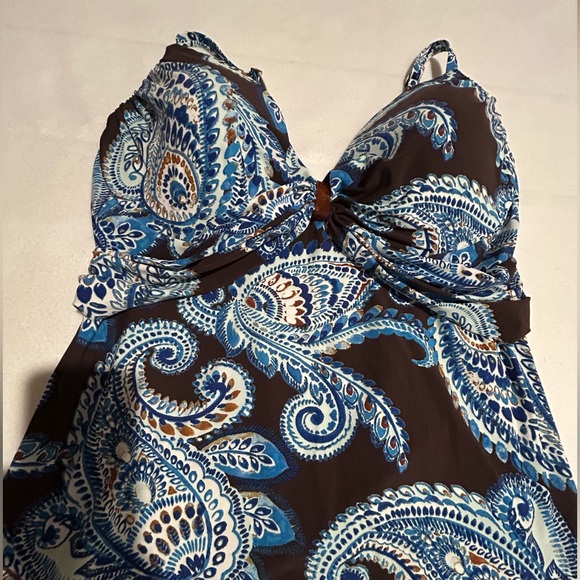 Lands' End Blue and Brown Paisley Tankini Top - Picture 6 of 8